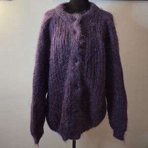 Vintage Mohair Blend Cardigan Purple Fuzzy Oversized Sweater